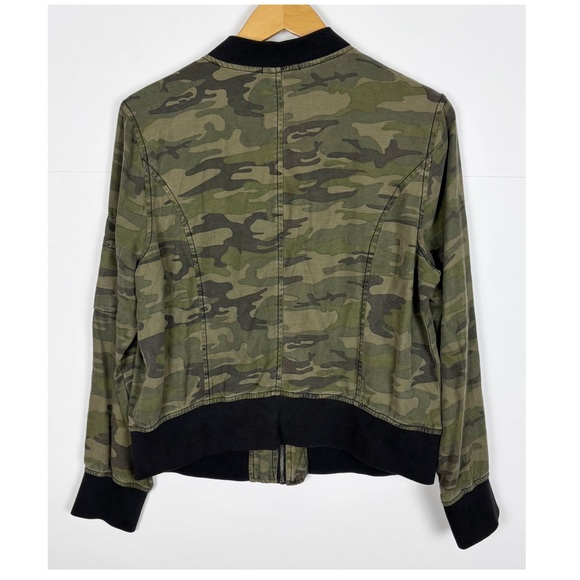 Dear John Casco Camo Bomber Jacket Size Medium Green Black Zip Up Tencel - Picture 2 of 7